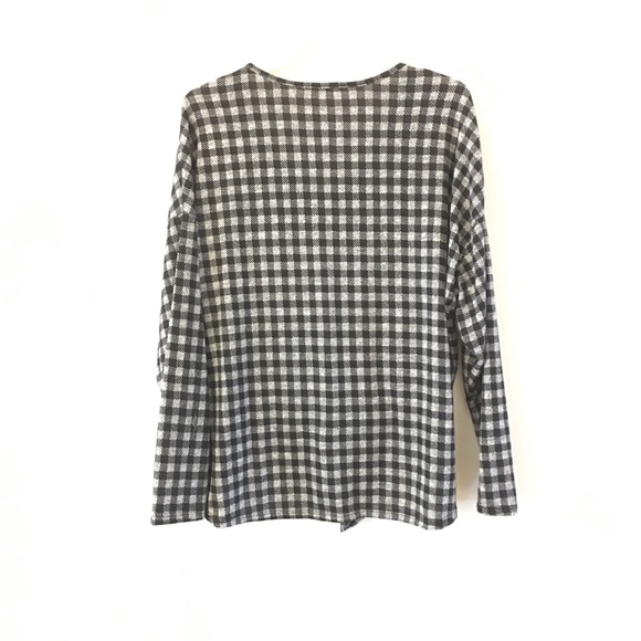 Gingham Long Sleeve Waist Knot Tie Tunic Top Black - Picture 7 of 7